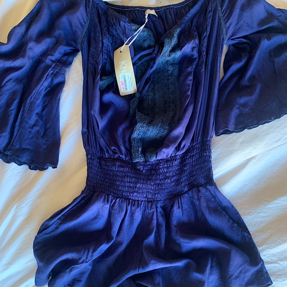 Khush brand peasant style blue romper NWT